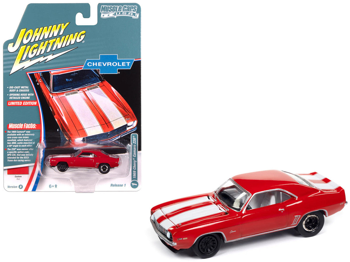 1969 Chevrolet Camaro Z28 Red with White Stripes and Interior "Muscle Cars USA" Series 1/64 Diecast Model Car by Johnny Lightning LuxuryLifeWay Online Store