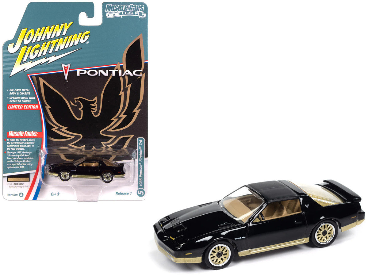 1986 Pontiac Firebird T/A Black with Champagne Gold Accents "Muscle Cars USA" Series 1/64 Diecast Model Car by Johnny Lightning LuxuryLifeWay Online Store