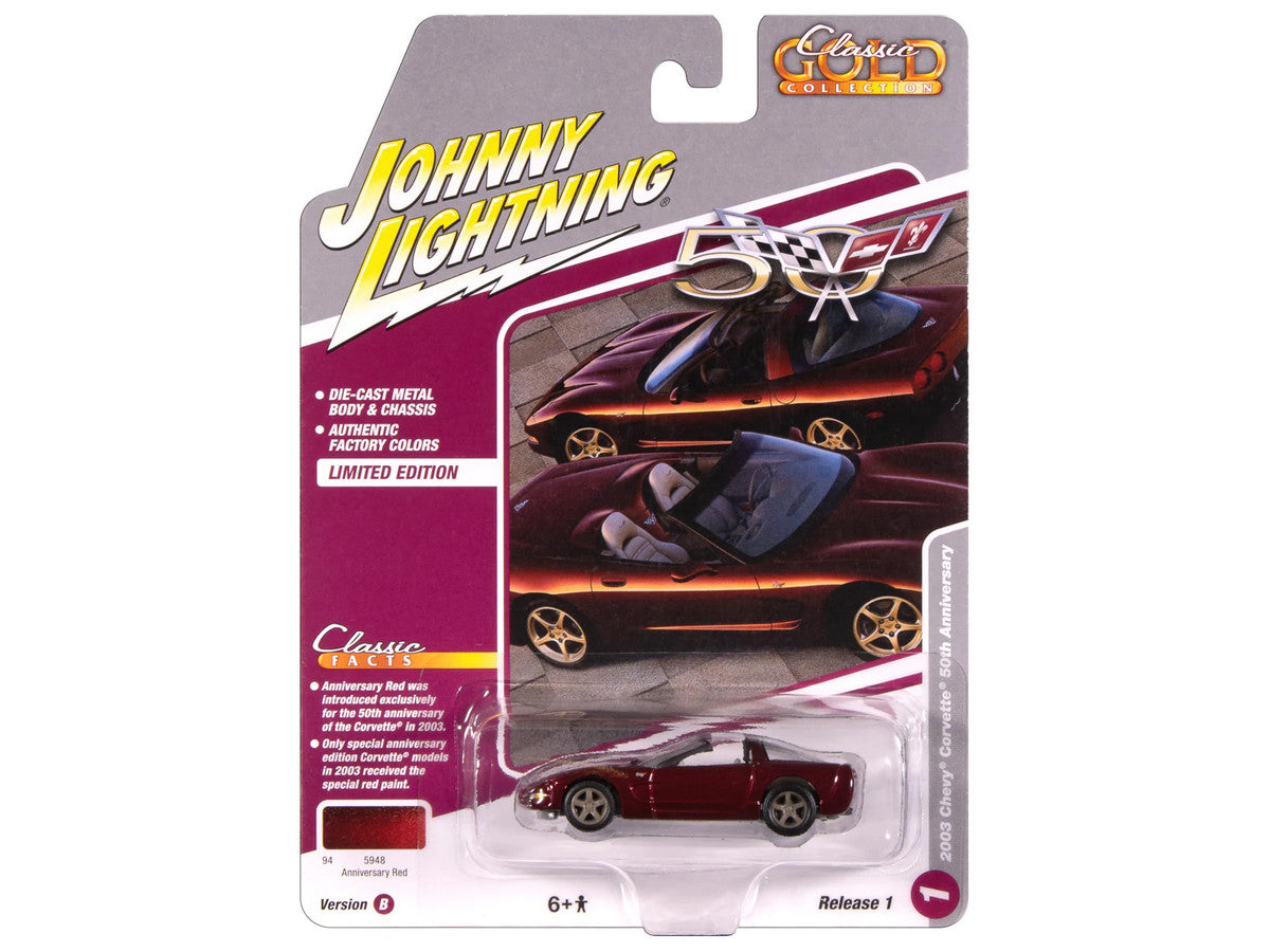 2003 Chevrolet Corvette Convertible "50th Anniversary" Anniversary Red Metallic "Classic Gold Collection" 1/64 Diecast Model Car by Johnny Lightning LuxuryLifeWay Online Store