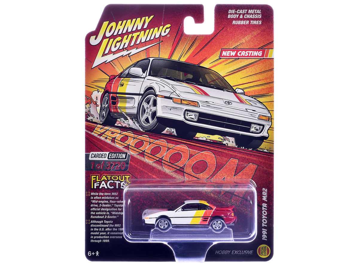 1991 Toyota MR2 White with Stripes "Hobby Exclusive" Series Limited Edition to 3720 pieces Worldwide 1/64 Diecast Model Car by Johnny Lightning LuxuryLifeWay Online Store