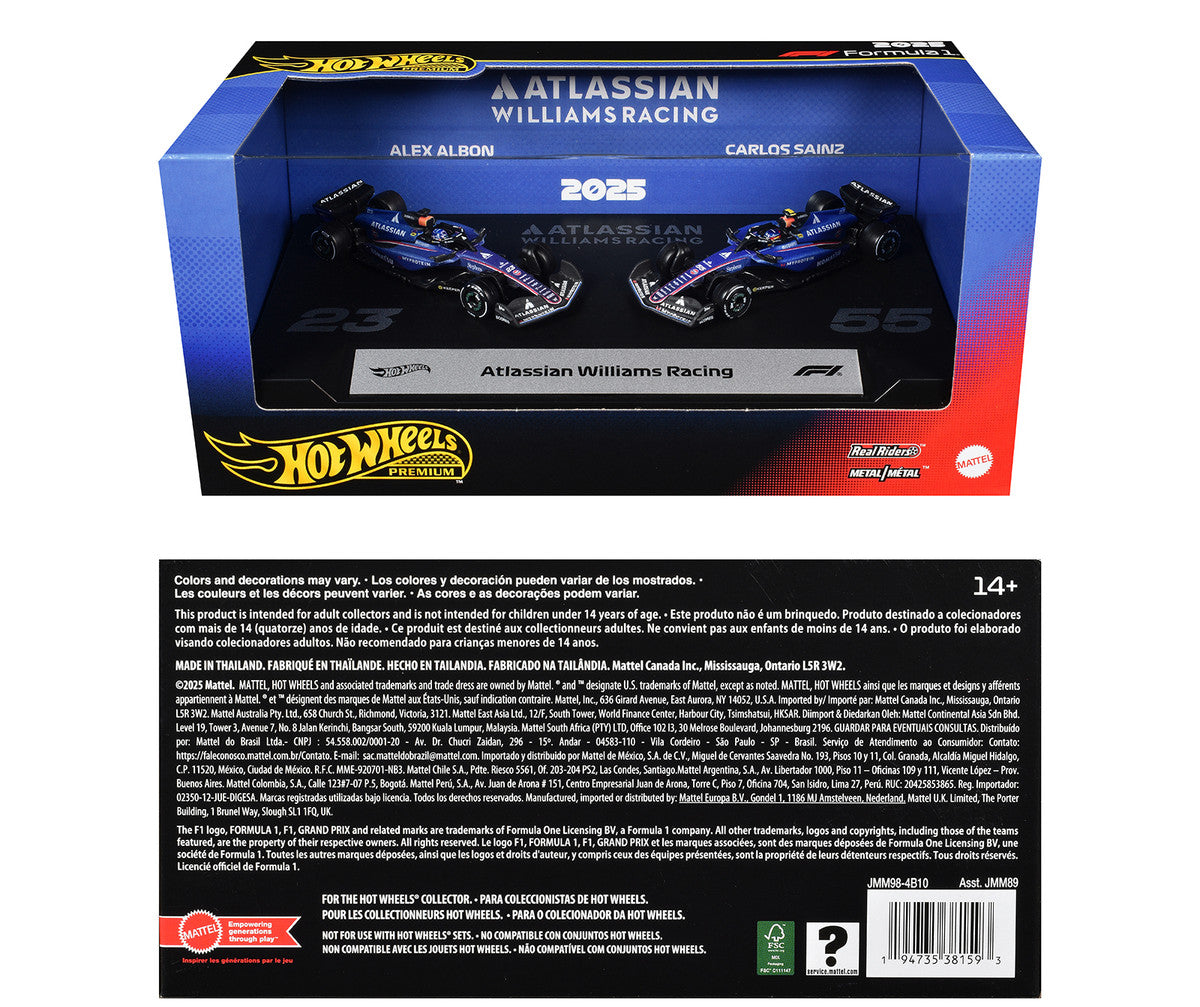 "Atlassian Williams Racing" Formula One F1 World Championship (2025) 2 Piece Set Diecast Model Cars by Hot Wheels LuxuryLifeWay Online Store