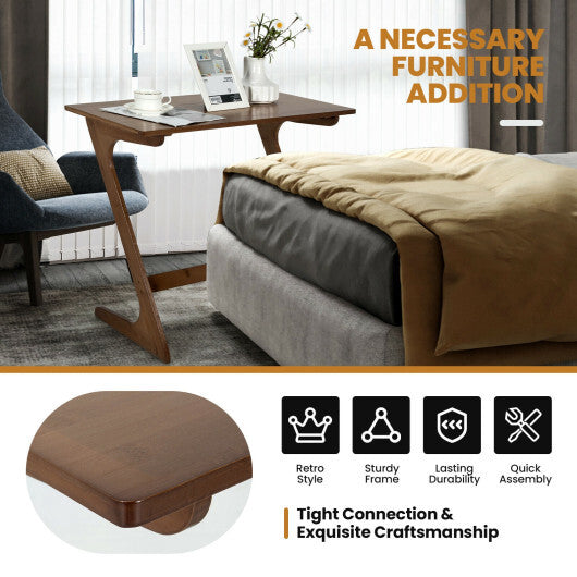 Bamboo Z-Shaped Spacious Sofa Side Table with Space-Saving Tabletop-Brown LuxuryLifeWay Online Store