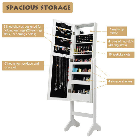 Mirrored Jewelry Cabinet Armoire Organizer w/ LED lights-White - Color: White LuxuryLifeWay Online Store