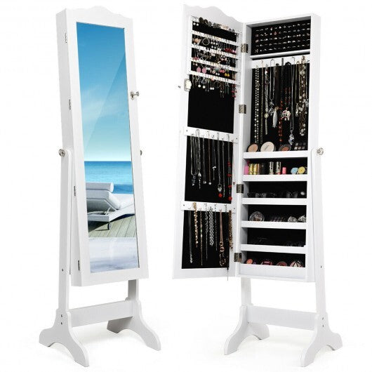 4-Angle Tilting Mirrored Lockable Jewelry Cabinet with Large Storage Capacity-White - Color: White LuxuryLifeWay Online Store
