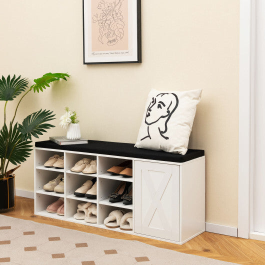 9-cube Adjustable Storage Shoe Bench with Padded Cushion-Rustic Brown LuxuryLifeWay Online Store
