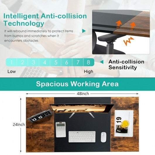 48 Inch Electric Sit to Stand Desk with Keyboard Tray-Rustic Brown