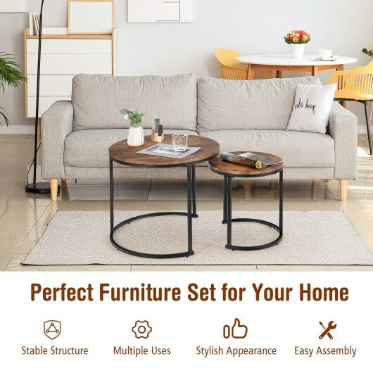 Set of 2 Modern Round Stacking Nesting Coffee Tables for Living Room-Rustic Brown - Color: Rustic Brown LuxuryLifeWay Online Store