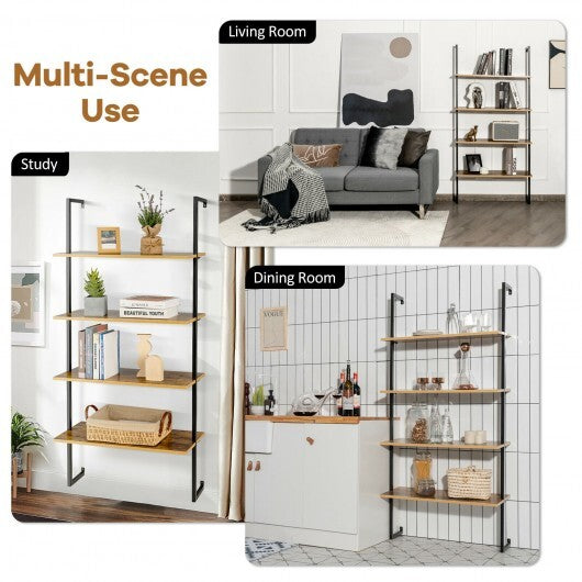 4-Tier Industrial Ladder Bookshelf with Metal Frame-Coffee LuxuryLifeWay Online Store