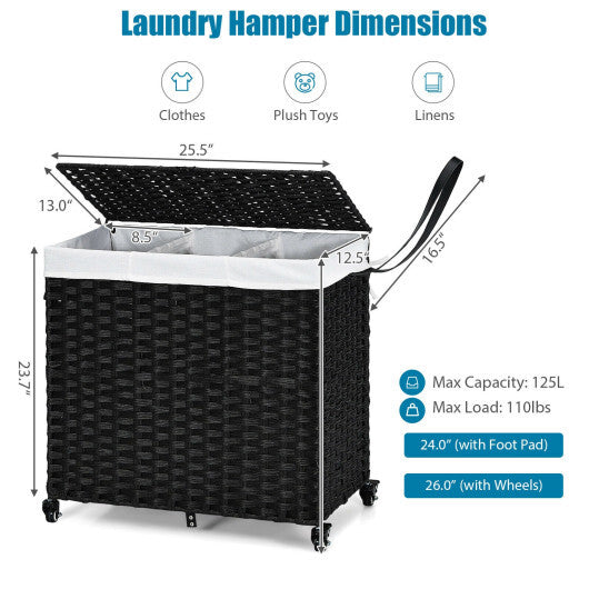 Laundry Hamper with Wheels and Lid-Black LuxuryLifeWay Online Store