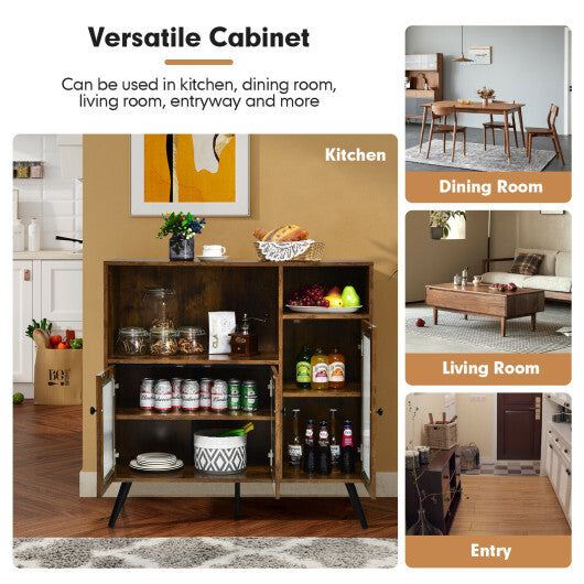 Buffet Kitchen Storage Cupboard with Glass Door and Adjustable Shelves-Rustic Brown LuxuryLifeWay Online Store