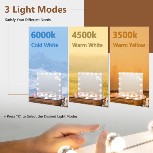 Vanity Mirror with 18 Dimmable LED Bulbs and 3 Color Lighting Modes-White LuxuryLifeWay Online Store