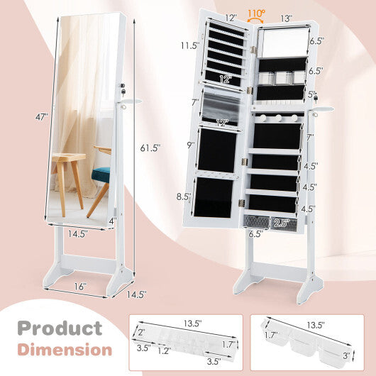 Freestanding Jewelry Cabinet with Full Length HD Mirror-White LuxuryLifeWay Online Store
