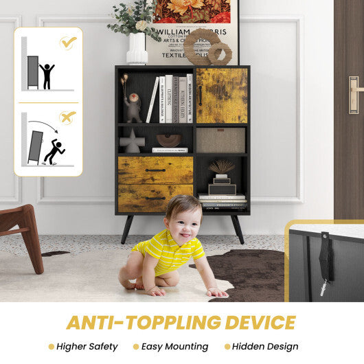 Industrial Buffet Sideboard Kitchen Cupboard with Cubbies Drawers-Rustic Brown - Color: Rustic Brown LuxuryLifeWay Online Store