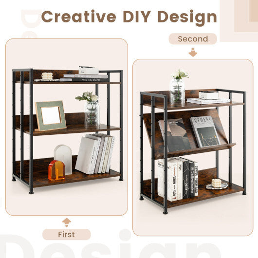 3/5-Tier Industrial Bookshelf Storage Shelf Display Rack with Adjustable Shelves-3-Tier LuxuryLifeWay Online Store