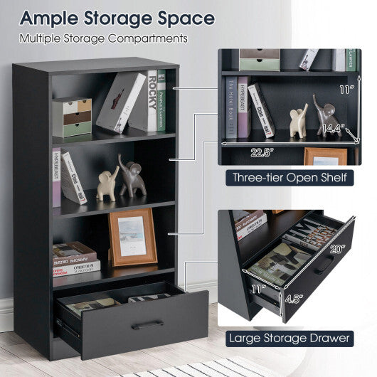 48 Inch Tall 4 Tiers Wood Bookcase with Drawer-Black - Color: Black - Size: 48 inches LuxuryLifeWay Online Store