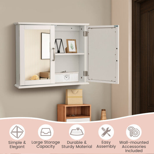 2-Tier Bathroom Wall-Mounted Mirror Storage Cabinet with Handles-White LuxuryLifeWay Online Store