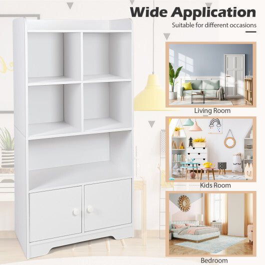 4 Tiers Bookshelf with 4 Cubes Display Shelf and 2 Doors-White - Color: White LuxuryLifeWay Online Store