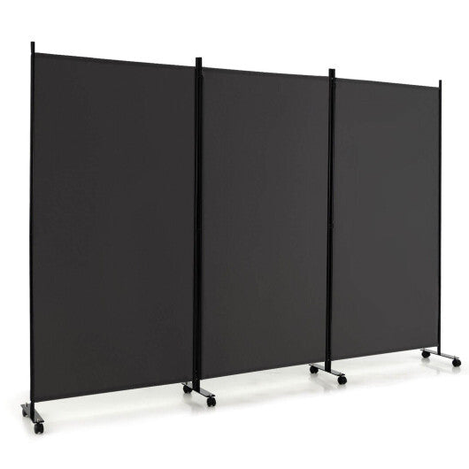 3 Panel Folding Room Divider with Lockable Wheels-Black