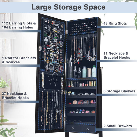 Lockable Mirrored Jewelry Cabinet Armoire Storage Organizer Box-White LuxuryLifeWay Online Store