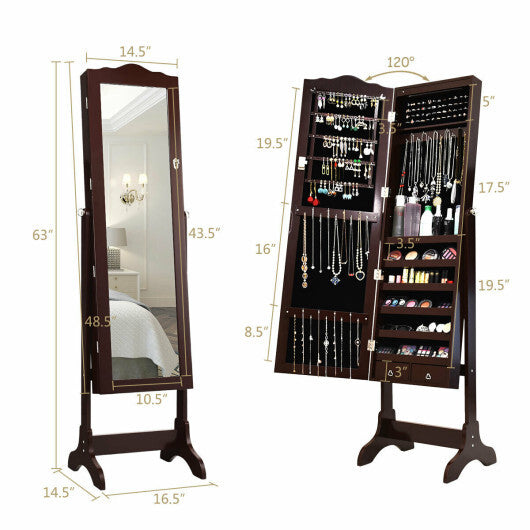 14 LED Jewelry Armoire Cabinet with Full Length Mirror and 4 Tilting Angles-White LuxuryLifeWay Online Store