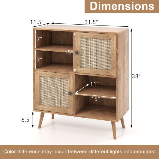 Rattan Buffet Cabinet with 2 Doors and 2 Cubbies-Natural LuxuryLifeWay Online Store