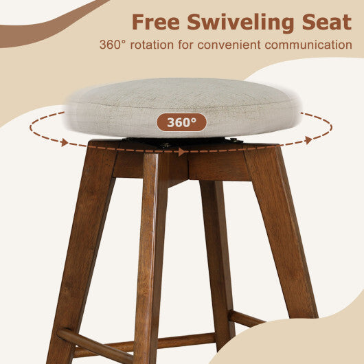 2 Pieces 26 Inch Backless Swivel Barstools with Linen Fabric Seat-Beige LuxuryLifeWay Online Store