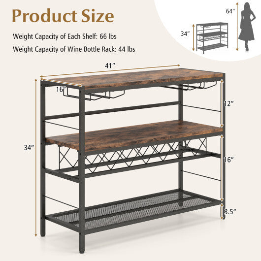41 Inch 4-Tier Bar Table with Wine Rack and 4 Rows of Glass Holders-Rustic Brown LuxuryLifeWay Online Store