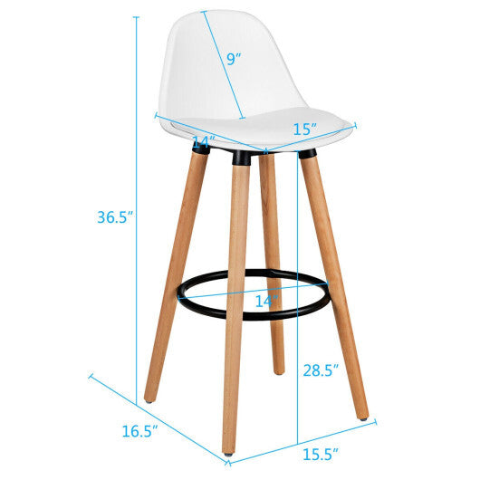 2 Pieces Mid Century Barstool 28.5 Inches Dining Pub Chair-White LuxuryLifeWay Online Store