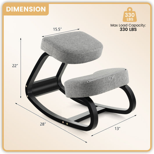 Wooden Ergonomic Backless Rocking Kneeling Chair with Padded Cushion-Gray LuxuryLifeWay Online Store