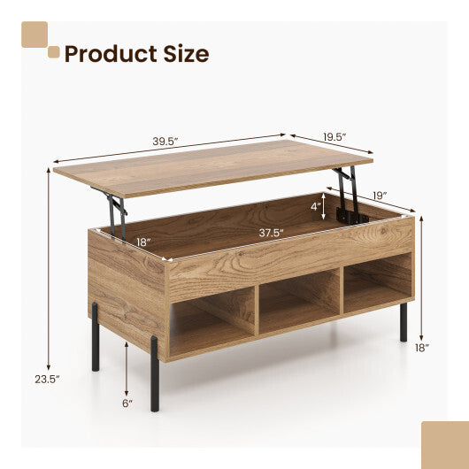 Living Room Central Table with Lifting Tabletop and Metal Legs-Natural LuxuryLifeWay Online Store
