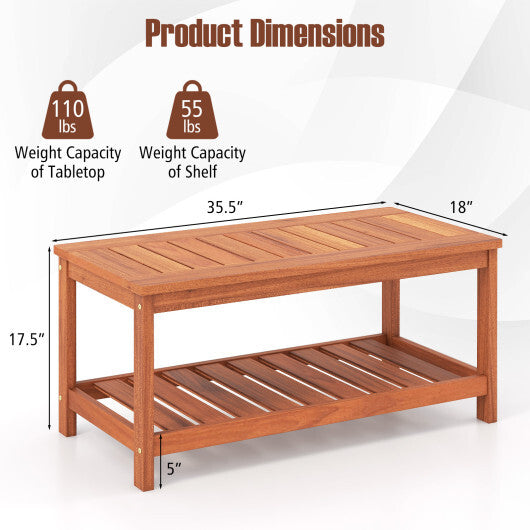 2-Tier Patio Coffee Table with Slatted Tabletop and Shelf LuxuryLifeWay Online Store