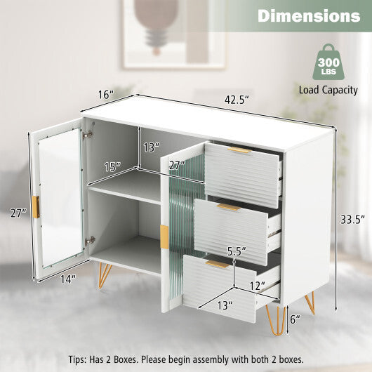Modern Sideboard Buffet Cabinet with 2 Doors and 3 Drawers for Living Room Dining Room-White LuxuryLifeWay Online Store