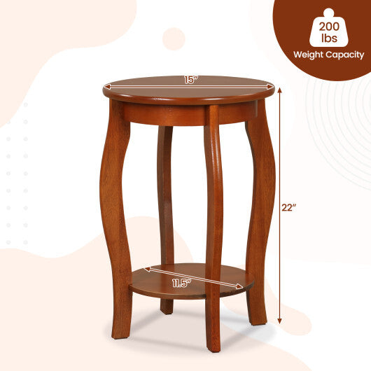 Set of 2 15 Inch 2-Tier Round End Table with Storage Shelf-White LuxuryLifeWay Online Store