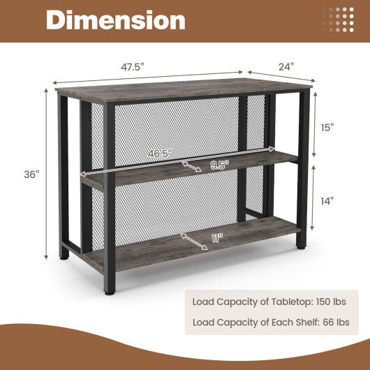 36 Inch 3-Tier Bar Table with Storage Metal Frame Adjustable Foot Pads for Dining Room-Gray LuxuryLifeWay Online Store
