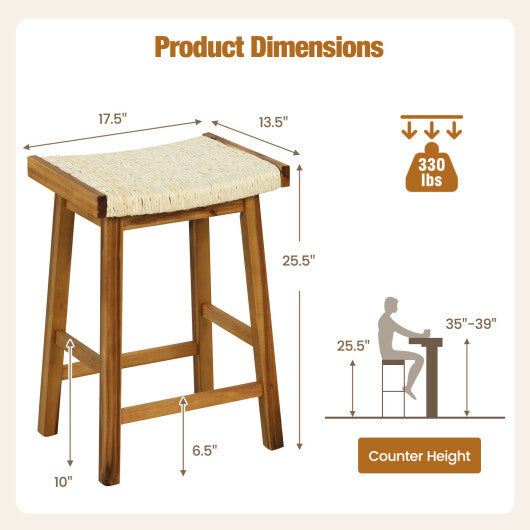 Set of 2 25.5 Inch Dining Bar Stool with Seaweed Woven Seat LuxuryLifeWay Online Store