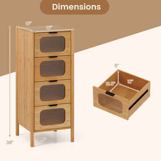 4-Drawer Dresser Bamboo Storage Cabinet with Fluted Tempered Glass Drawers-Natural LuxuryLifeWay Online Store