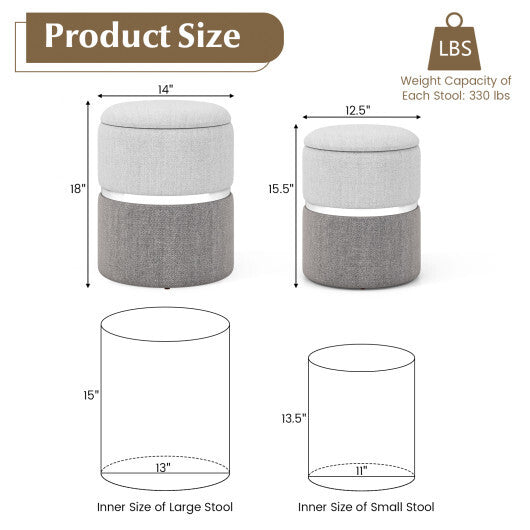Velvet/Linen Fabric Storage Ottoman Set of 2-Golden LuxuryLifeWay Online Store