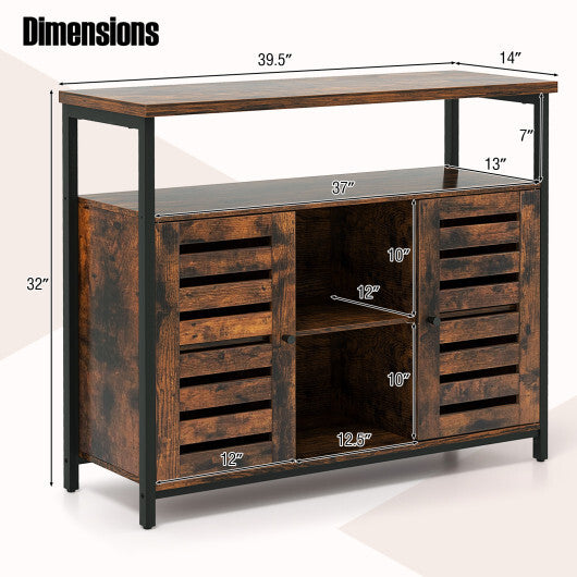 Buffet Cabinet Industrial Sideboard Storage Cabinet with Push-to-Open Slatted Door and 3 Adjustable Shelves-Rustic Brown LuxuryLifeWay Online Store