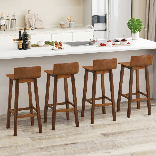 29 Inch Wood Bar Stools Set of 2 with Solid Back and Seat-Walnut LuxuryLifeWay Online Store