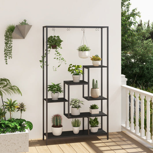 6-Tier Tall Plant Stand 71 Inch Metal Indoor Plant Shelf with 10 Hanging Hooks-Black LuxuryLifeWay Online Store
