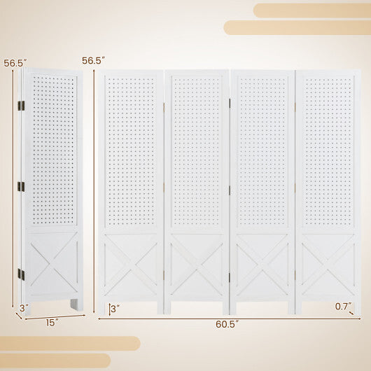 4-Panel Pegboard Display Stand Folding Room Divider with Solid Wood Frame-White LuxuryLifeWay Online Store