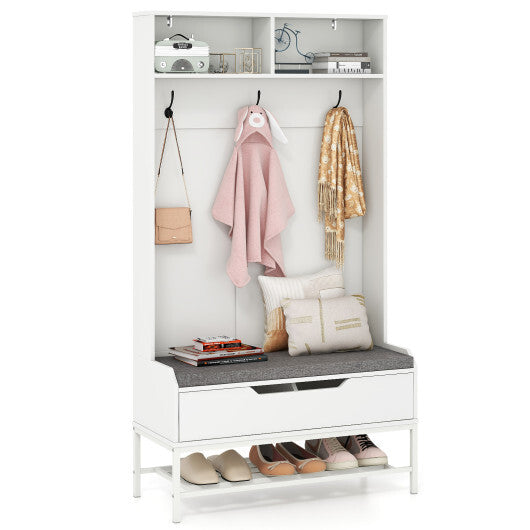 69 Inches Tall Hall Tree 4-in-1 Coat Rack with Seat Cushion and Shoe Storage-Rustic Brown LuxuryLifeWay Online Store