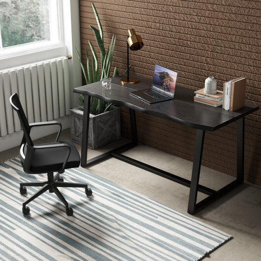 63" Large Dining Table with Wavy Edge and Heavy-duty Metal Frame-Coffee