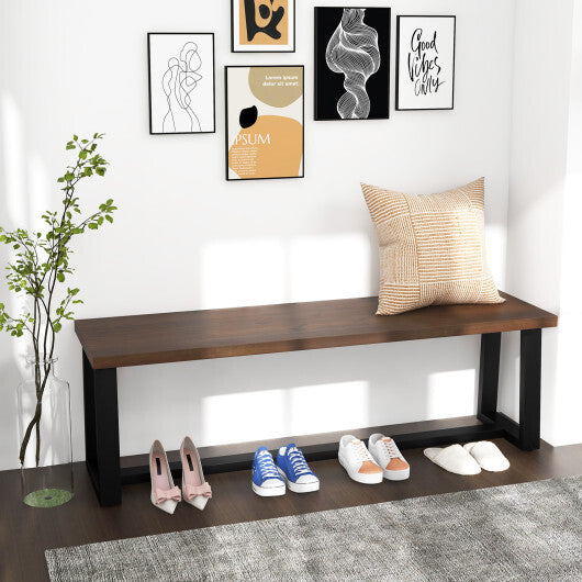 Wood Dining Bench with Metal Frame and Adjustable Footpads-Black LuxuryLifeWay Online Store