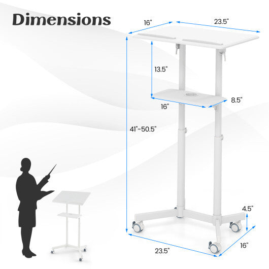 Mobile Lectern Podium Height-adjustable Rolling Laptop Cart with Tilting Top Storage Tray-Black LuxuryLifeWay Online Store