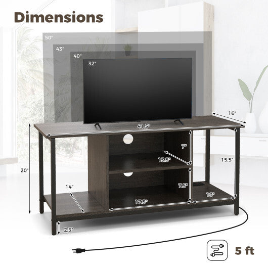 3-Tier TV Stand with Power Outlet USB and Adjustable Shelf-Gray LuxuryLifeWay Online Store