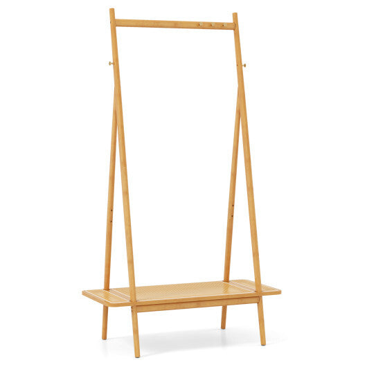 Bamboo Clothes Rack with Hanging Rod Rattan Shelf and Copper Hooks-Brown LuxuryLifeWay Online Store
