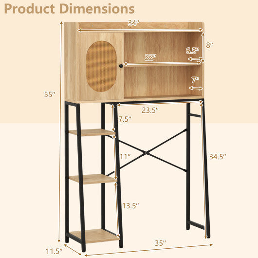 Over The Toilet Storage Cabinet with PE Rattan Door and Open Storage Shelves-Natural LuxuryLifeWay Online Store