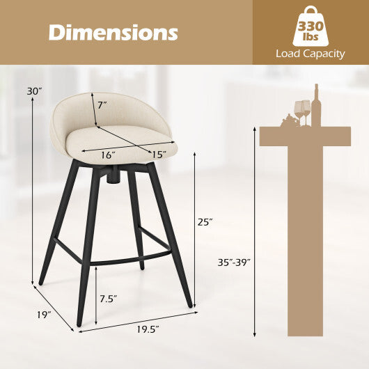Upholstered Bar Stools Set of 2 with Footrest and Backrest-Gray LuxuryLifeWay Online Store