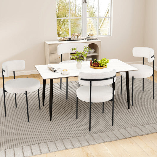 Boucle Dining Chair with Curved Backrest and Metal Legs Set of 2-White LuxuryLifeWay Online Store